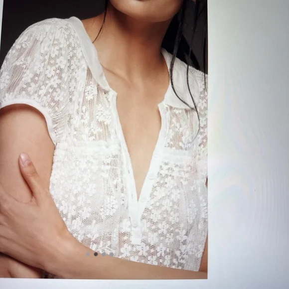 Anthropologie Maeve short sleeve sheer lace babydoll 🤍 - Picture 2 of 6